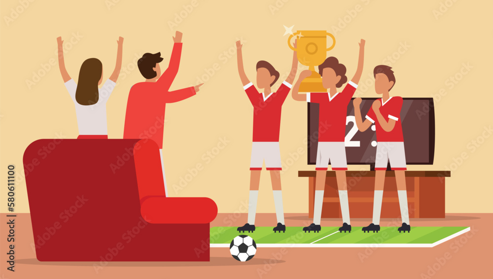 Soccer Players with Cup 2d vector illustration concept for banner, website, illustration, landing page, flyer