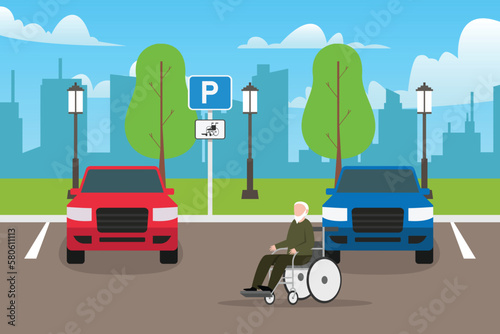Parking lot or car-parking for the disabled 2d vector illustration concept for banner, website, illustration, landing page, flyer