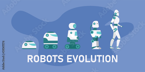 Robots and technology evolution 2d vector illustration concept for banner, website, illustration, landing page, flyer