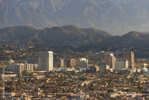 View from Hollywood Sign, an American landmark and cultural icon overlooking Hollywood, Los Angeles, California. 