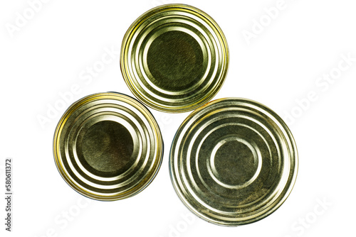 Three tin can isolated on white background. Top view