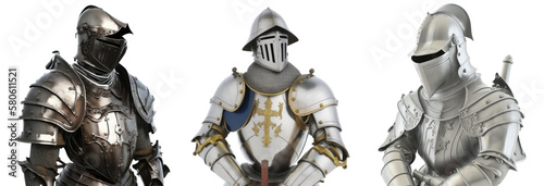 Murais de parede Generative AI illustration of different medieval knight armor