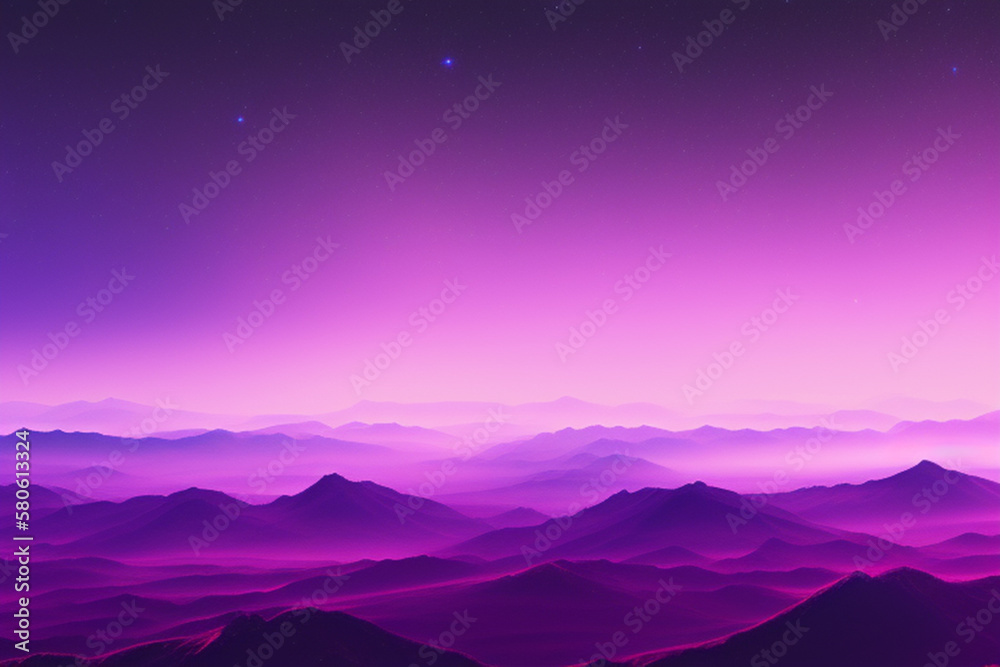 Landscape of Mountains and Water with Sunset of Purple Sky for Wallpaper and Background 
