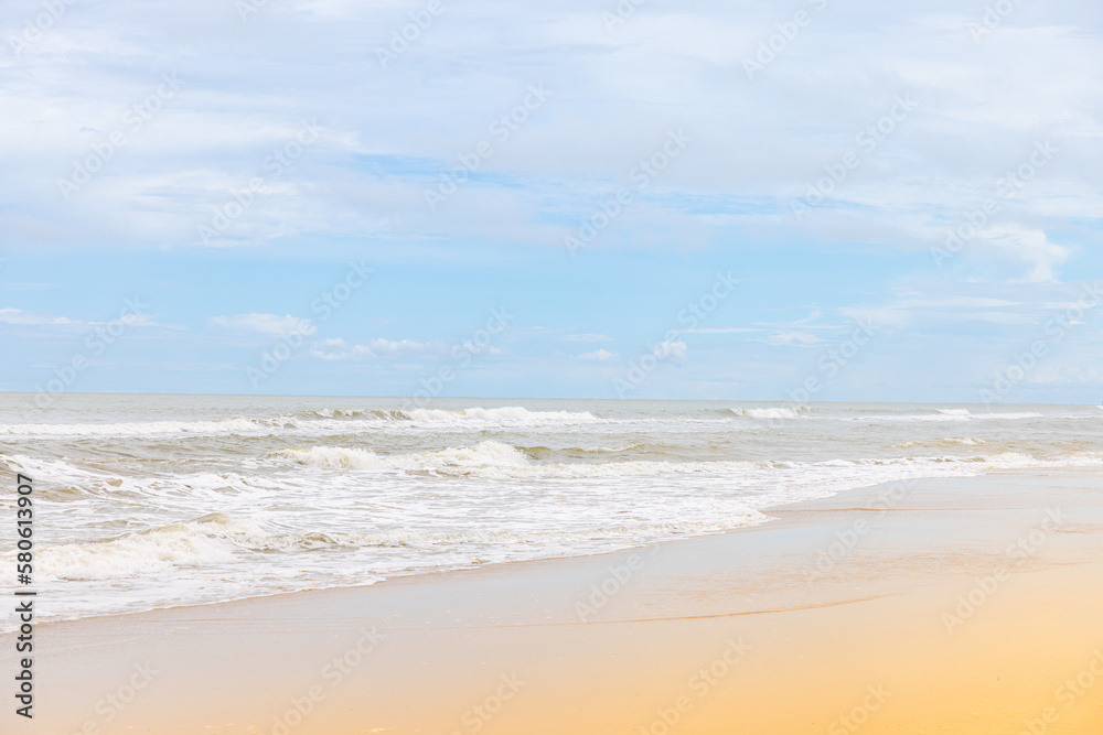 Beautiful wave soft blue breaking empty beach daytime. clean sandy surfing Brunei. Landscape water pattern sunset. sea wave crashing shore texture Background. Close up no people. Beautiful wave soft blue breaking empty beach daytime. clean sandy surfing Brunei. Landscape water pattern sunset. sea wave crashing shore texture Background. Close up no people.
