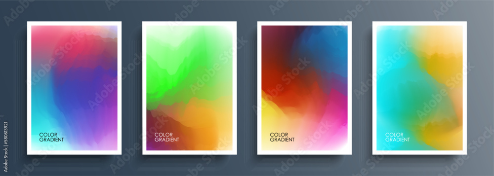 Color smoke. Set of multicolored backgrounds with abstract colored gradients waves. Bright color templates collection for brochure covers, posters and flyers. Vector illustration.