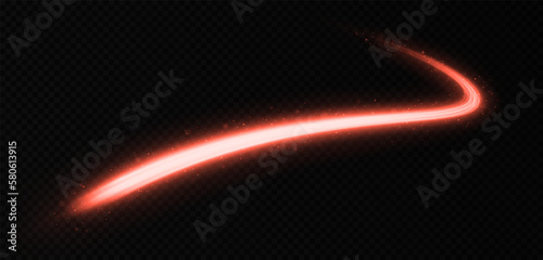 Shiny wave design element with sparkles and particles. Abstract magic motion lines. Neon glowing lines with light effect. Glittering dust light trail. 