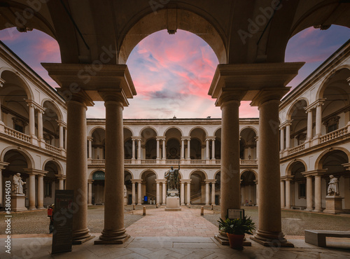 Brera Art Gallery (Pinacoteca di Brera) courtyard at sunset photo