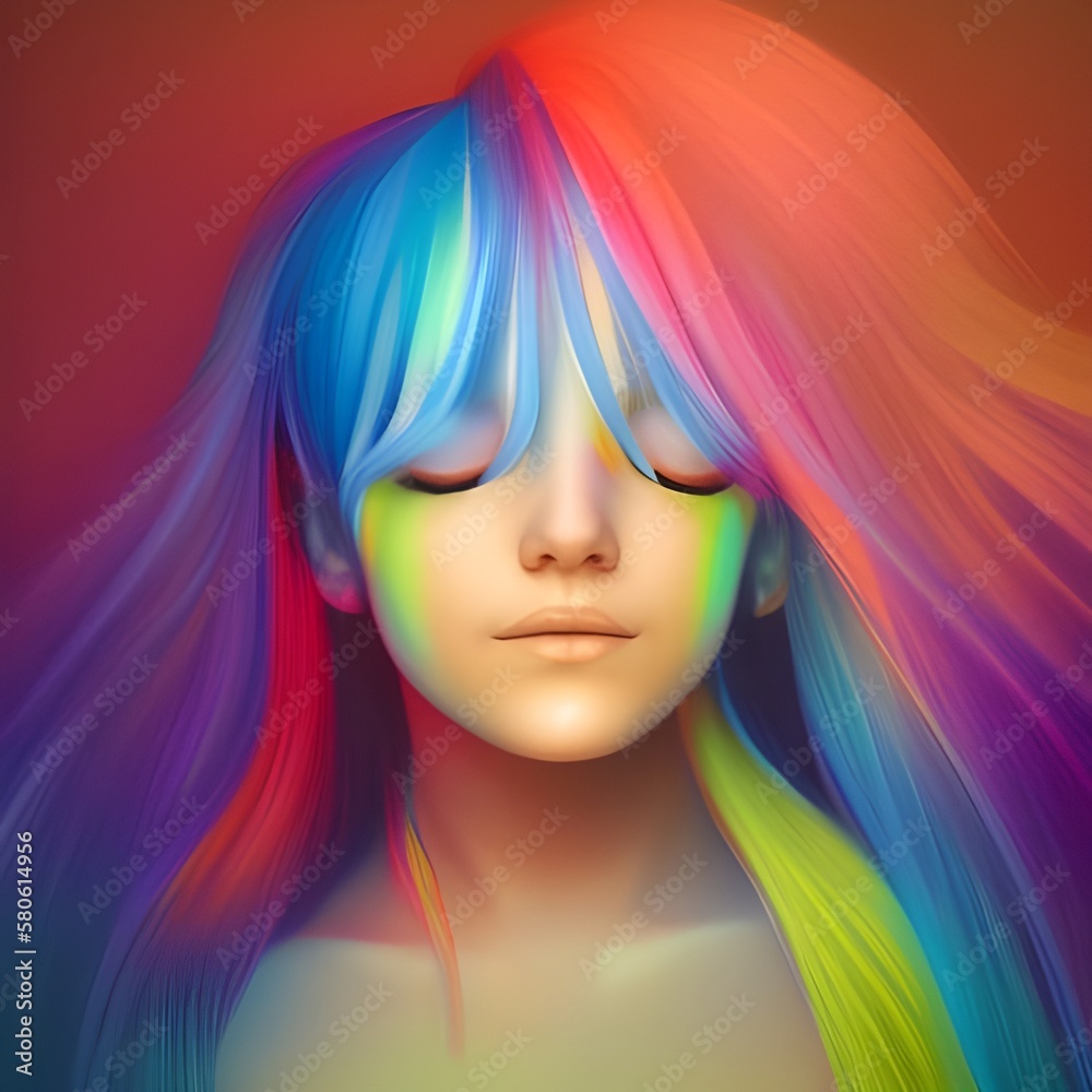 Beautiful person with rainbow hair. 3d illustration, LGBTQ+ concept Beautiful person with rainbow hair. 3d illustration, LGBTQ+ concept
