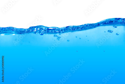  Wave water and bubbles isolated on white background, Water splash with bubbles of air.