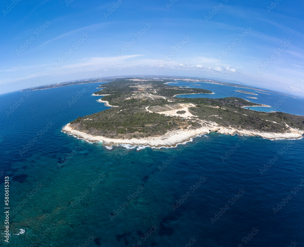 Panoramic shot of Cape Kamenjak, a protected natural area on the southern tip of the Istrian peninsula in Croatia, Europe
