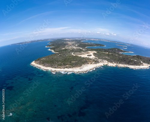 Panoramic shot of Cape Kamenjak, a protected natural area on the southern tip of the Istrian peninsula in Croatia, Europe