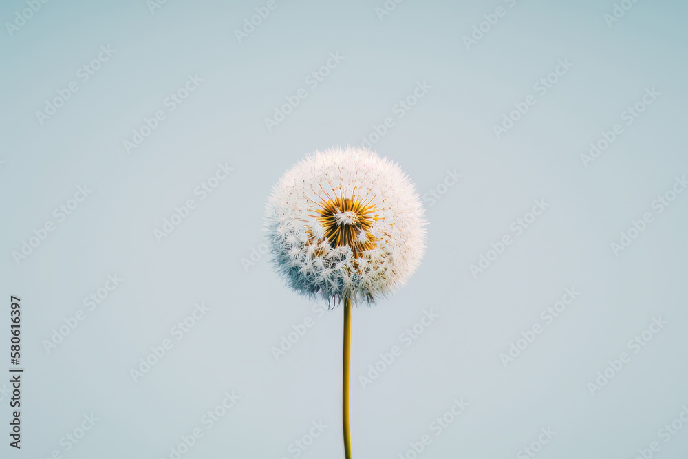 Minimalist photo of dandelion view to the top floral art. Illustration AI Generative