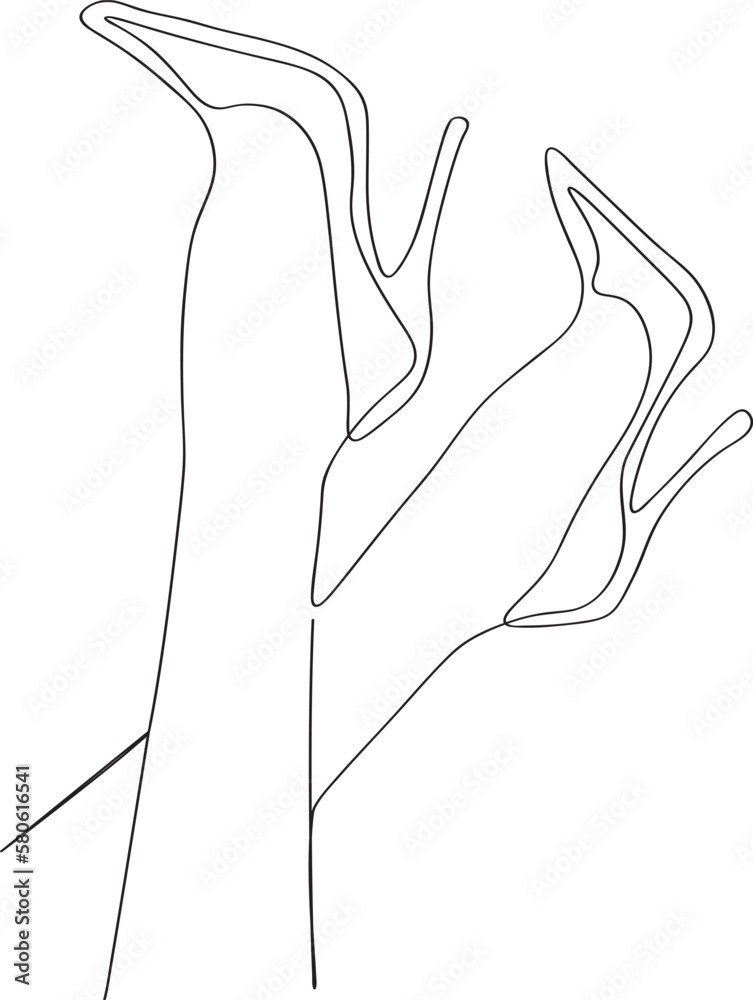 Pretty women legs on high heels in continuous line art drawing style. Minimalist black linear sketch isolated on white background. Pretty women legs on high heels in continuous line art drawing style. Minimalist black linear sketch isolated on white background.