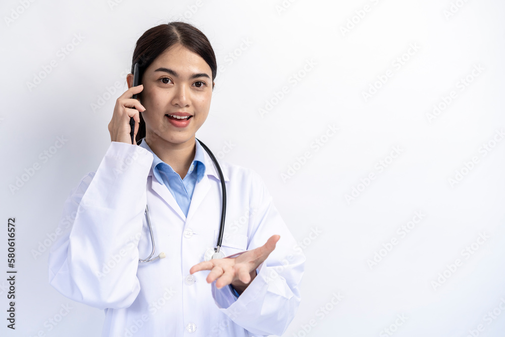 telemedicine concept, Young female doctor Consultation by phone telemedicine concept, Young female doctor Consultation by phone