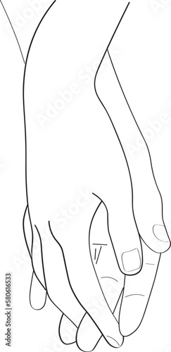 male and female hands touching palms each other. Minimalist black linear sketch isolated on white background. illustration