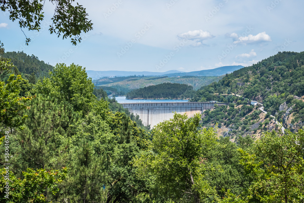 Top trees and viewpoint to Cabril dam with Zêzere river and mountains, Pedrogão Grande PORTUGAL