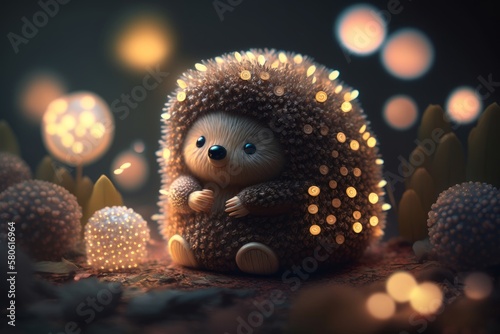 a hedgehog in a magical world, a fairy-tale character for a children's book, a toy for children. Created using artificial intelligence. © Ренат Хисматулин