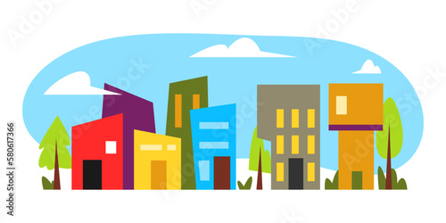 illustration of colored buildings in cartoon style. city view. flat vector illustration.