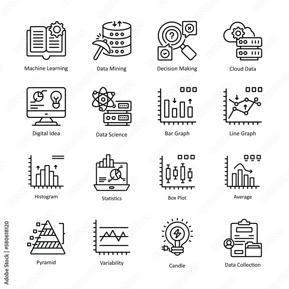 Data Analytic vector outline Icon Design illustration. Data Analytic Symbol on White background EPS 10 File Set 1
