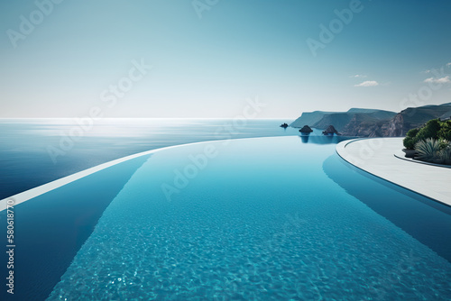 luxury swimming pool near the sea. generative ai
