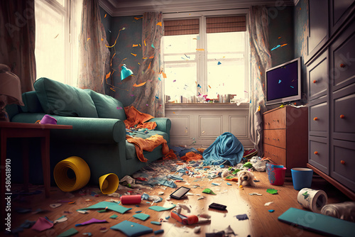messy room after robbery. generative ai