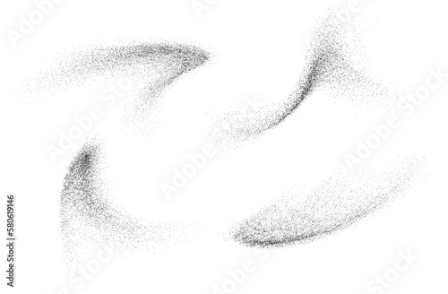 Charcoal splashes, black dotwork grain texture, abstract stipple sand effect, gradient from dots isolated on whitev background. Vector illustration.