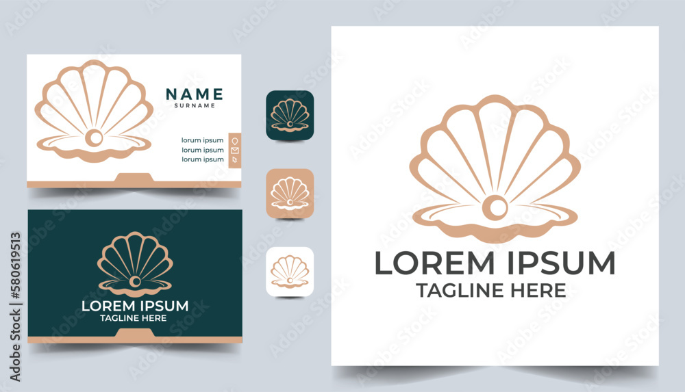 Pearl Shell Jewelry logo vector with business card design Stock ...