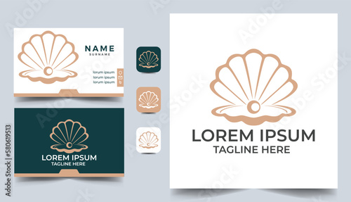 Pearl Shell Jewelry logo vector with business card design 