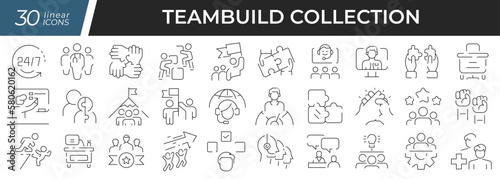 Teambuild linear icons set. Collection of 30 icons in black