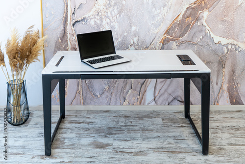 VIP office furniture table for director. Corporate table. Expensive table in the light interior photo