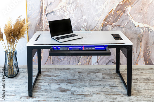 VIP office furniture table for director. Corporate table. Expensive table in the light interior photo