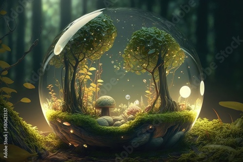 a forest in a globe