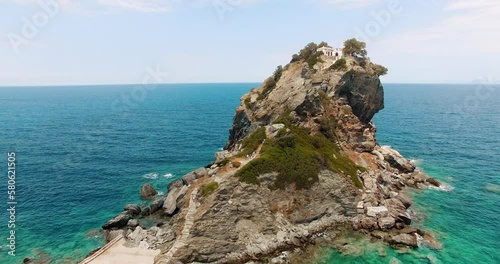 Aerial footage of Agios Ioannis Skopelos, Greece Mamma Mia