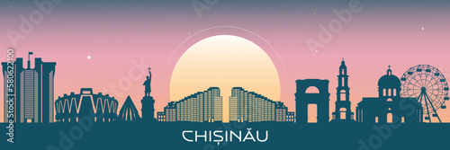 Chisinau skyline, the capital of Moldova, city Skyline Silhouette. Famous Monuments.