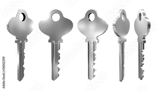 3d rendering shiny silver metallic key modern tool perspective view