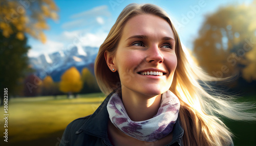 Hübsche blonde Frau zu Herbst, Generative AI