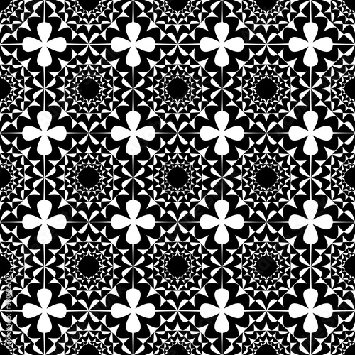 sun and flowers. black and white geometric pattern. abstract seamless ornament. template, print, cover.