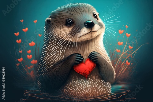 Adorable Baby Otter : A Heartfelt Valentine's Day Gift Idea for Your Loved Ones, Generative AI.