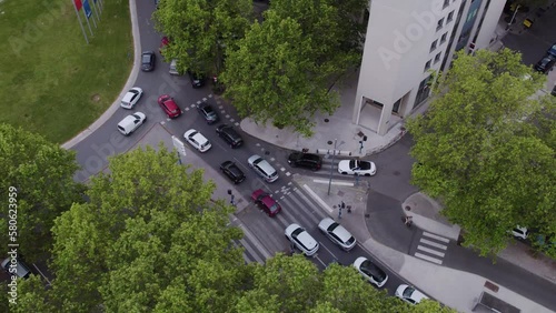 Slow tilting aerial shot of heavy congestion near the Domaine de Moure photo