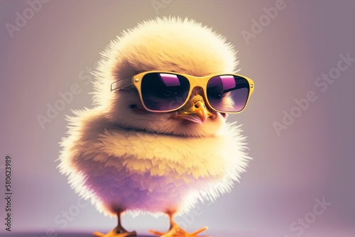 Shades of Adorable: A Cute Spring Baby Chick Sporting Cool Sunglasses, Generative AI.