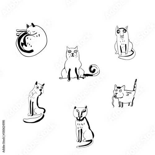 Set of funny cartoon cats. Vector illustration.