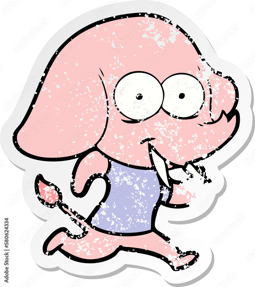 distressed sticker of a happy cartoon elephant distressed sticker of a happy cartoon elephant