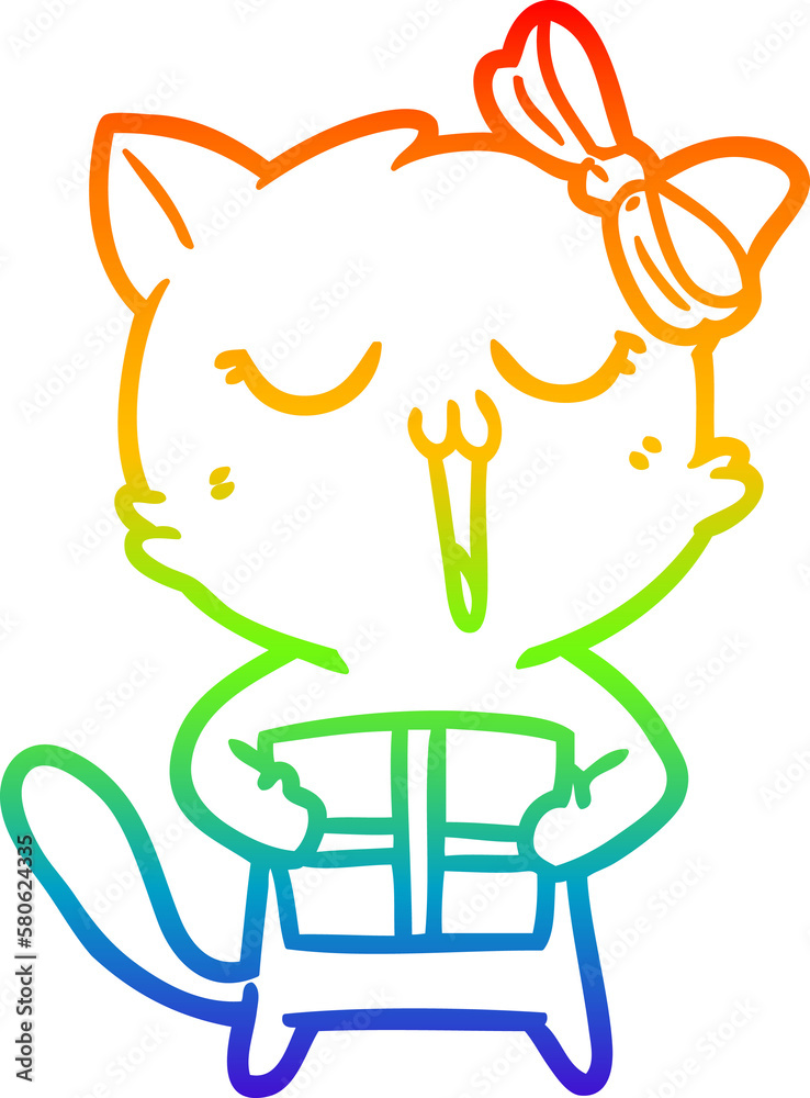 rainbow gradient line drawing cartoon cat