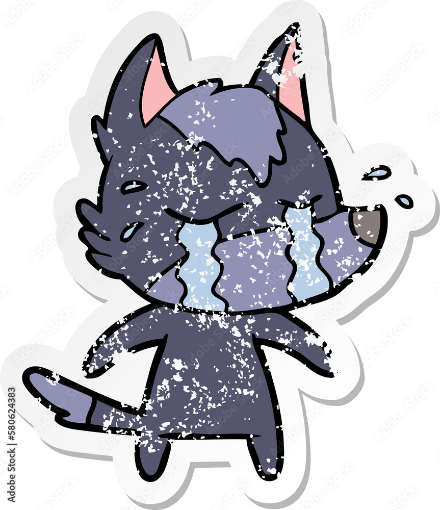 Obraz premium distressed sticker of a cartoon crying wolf