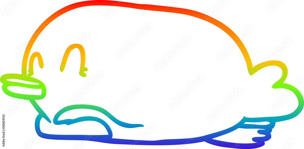 Obraz premium rainbow gradient line drawing penguin lying on belly