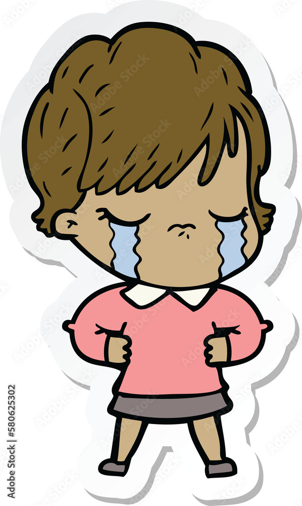 sticker of a cartoon woman crying