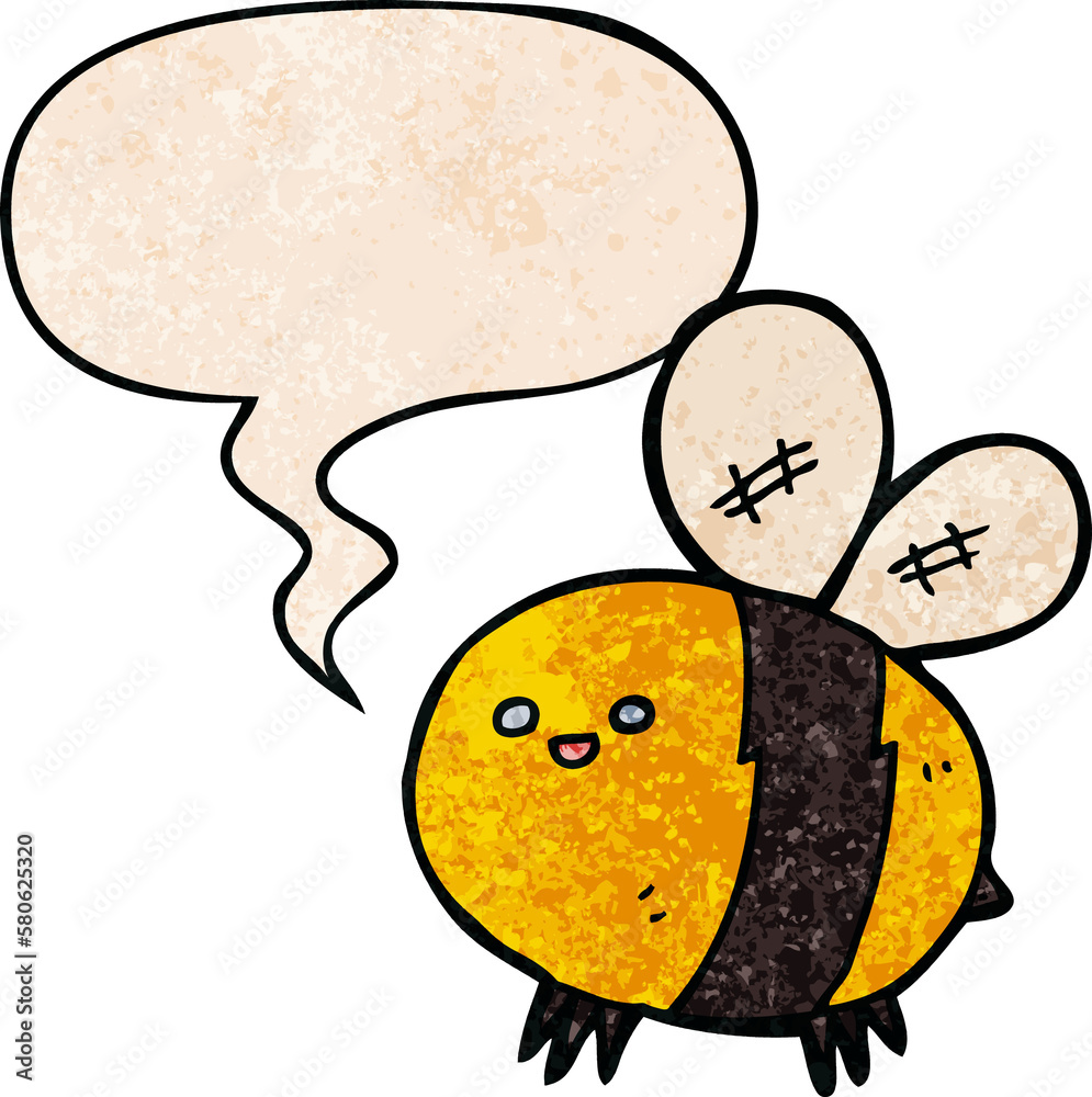 cartoon bee and speech bubble in retro texture style cartoon bee and speech bubble in retro texture style