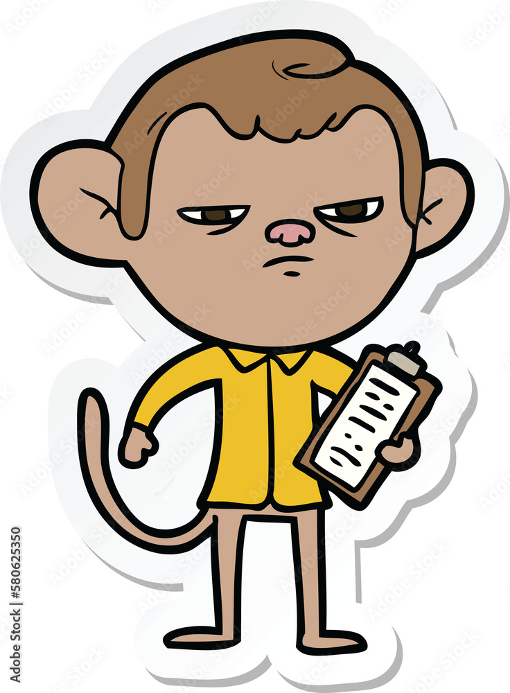 sticker of a cartoon annoyed monkey boss sticker of a cartoon annoyed monkey boss