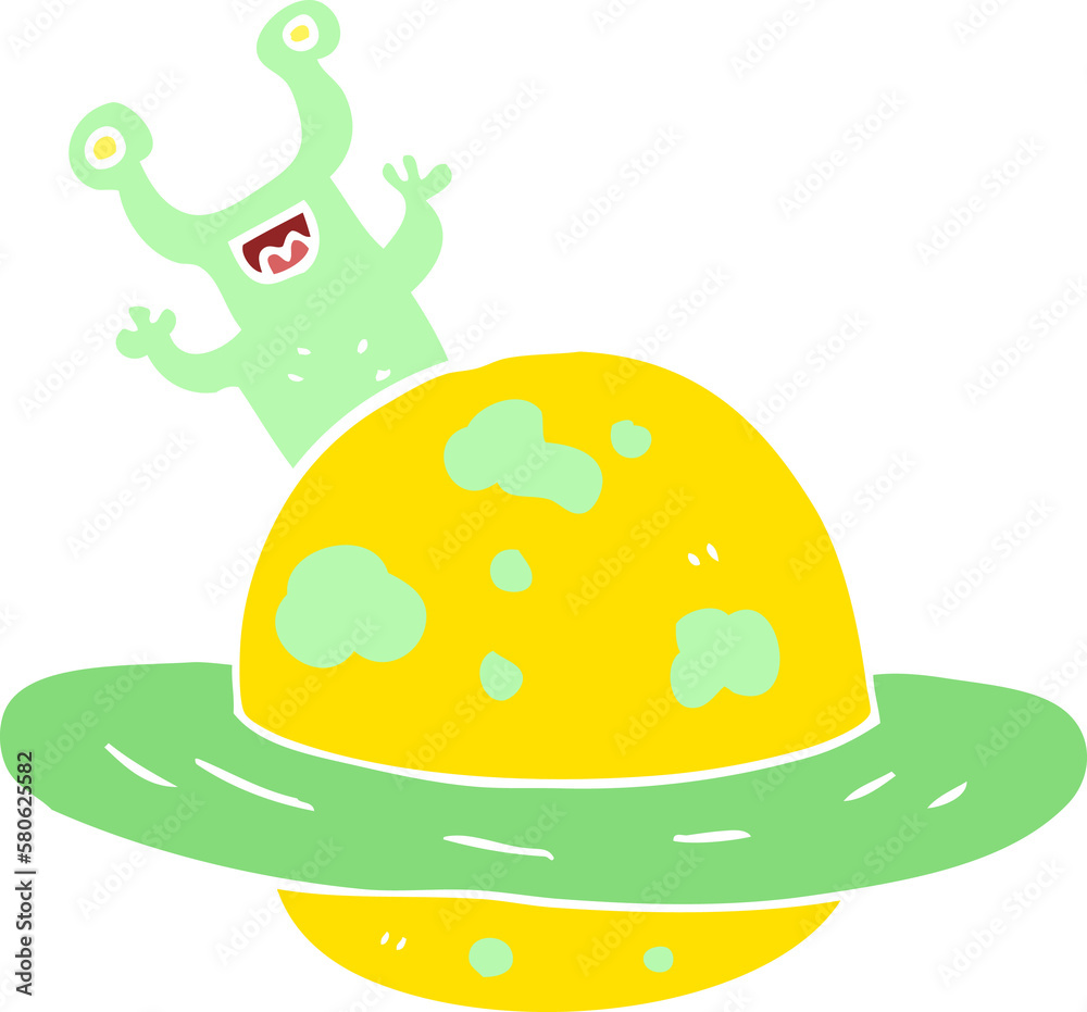 flat color illustration of a cartoon alien planet flat color illustration of a cartoon alien planet