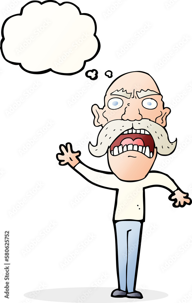 cartoon angry old man with thought bubble